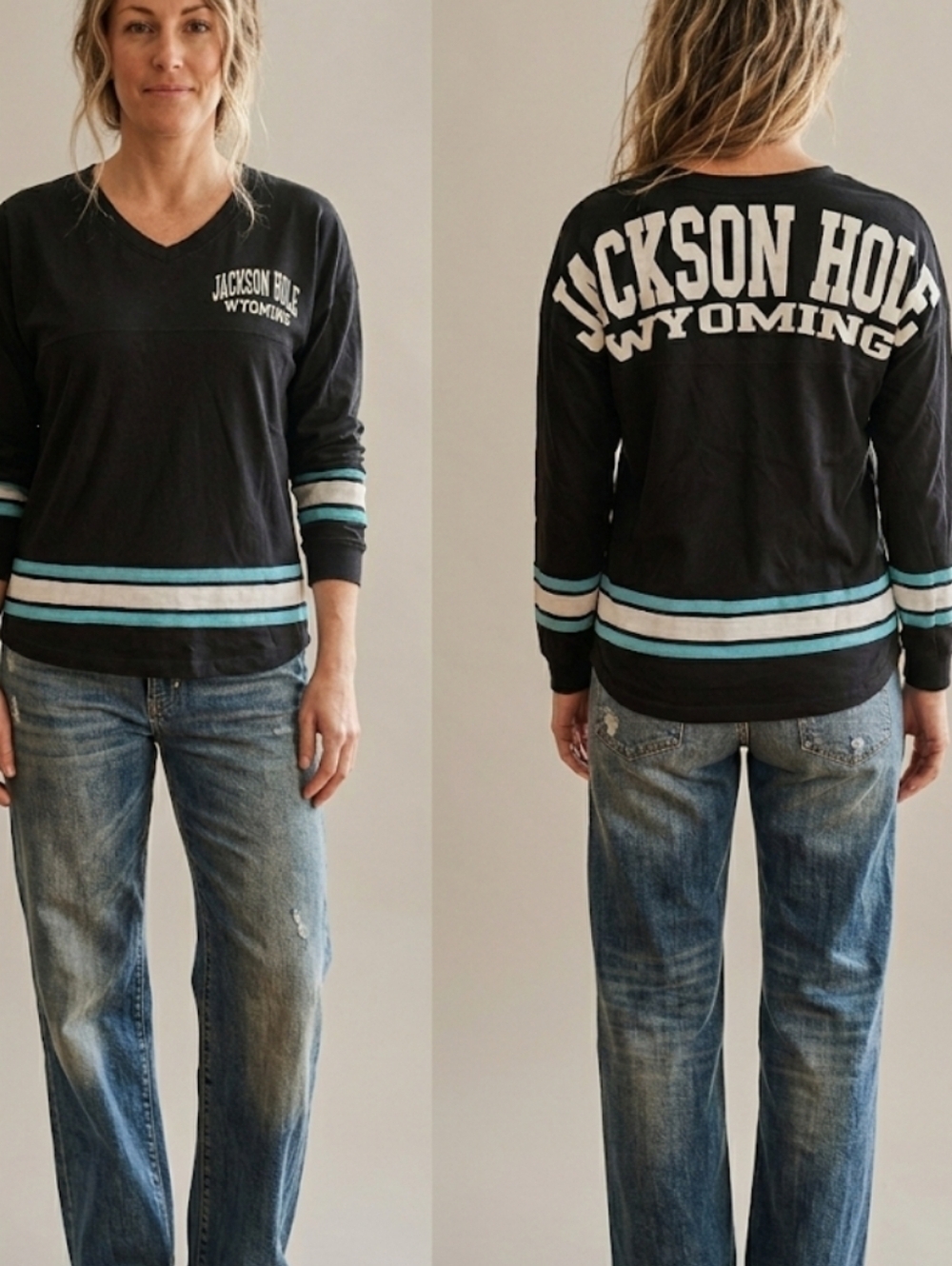 Jackson Hole Wyoming Spirit Jersey Exist Oversized V-Neck Graphic Tee M
